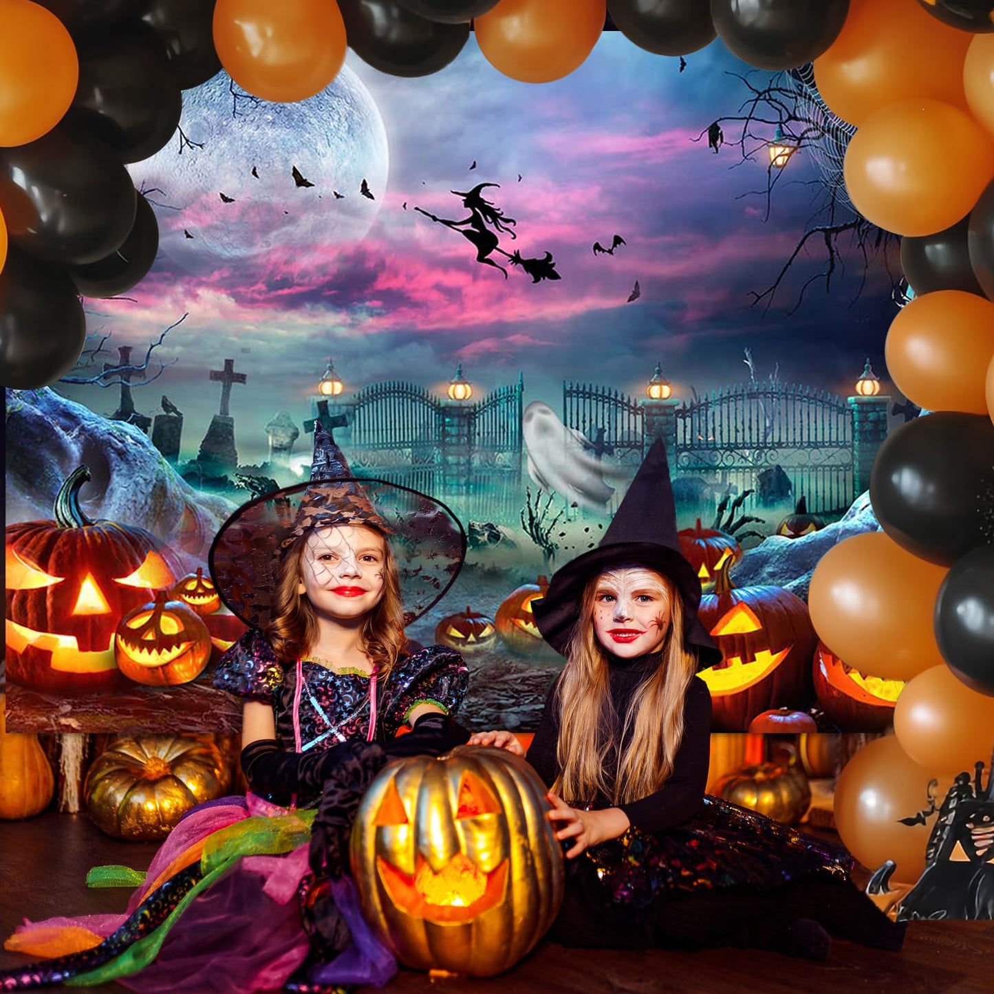 Avezano Halloween Photography Backdrop Horror Moon Night Scary Pumpkin Ghost Witch Background Spooky Skull Iron Gate Jack O'Lantern Halloween Backdrops Photo Studio Props
