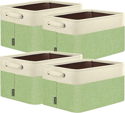 BALEINE 4 Pack Fabric Closet Storage Bins for Shelves, Linen Closet Organizers and Storage, Decorative Baskets for Organizing, Shelf, Clothes, Home, Office (Green, 12"x8"x8")