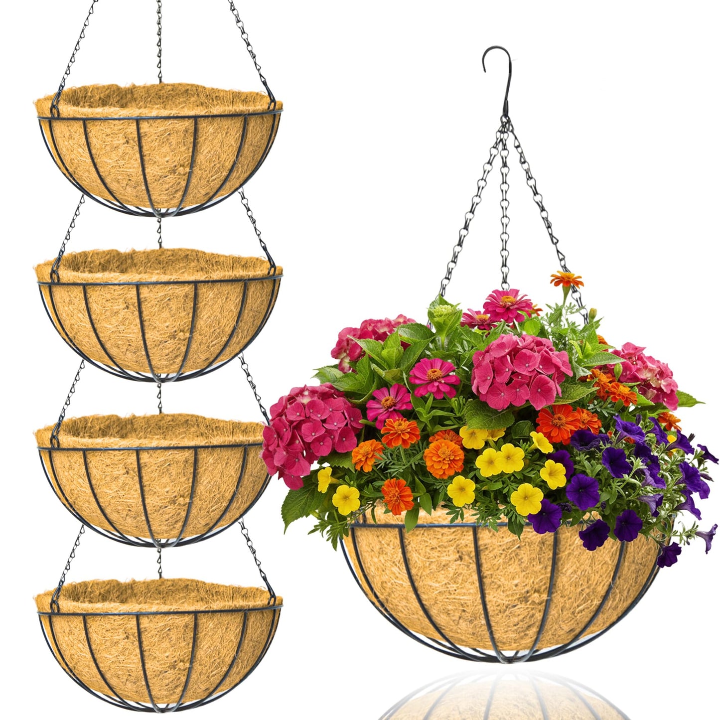 GYATSOCYG 4 Pack 12 Inch Brown Outdoor Metal Hanging Planter Basket Hanging Planters Flower Pot Round Modern Flower Holder Pot Garden Accessory（Watermelon Style）