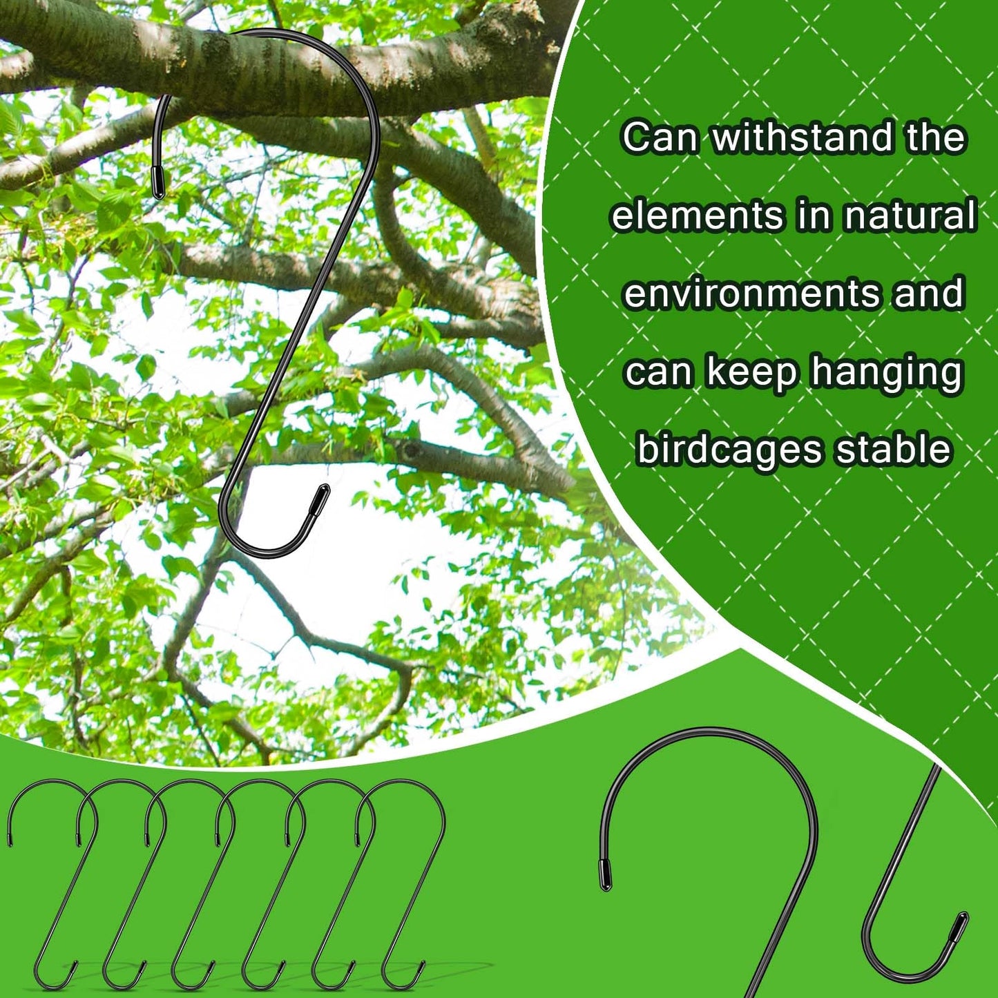 6 Pack 12 Inch Extra Large S Hooks for Hanging Plants, Rust-Proof Heavy Duty Tree Branch Hooks Plant Hooks Outdoor for Hanging Bird Feeder,Patio,Indoor Uses