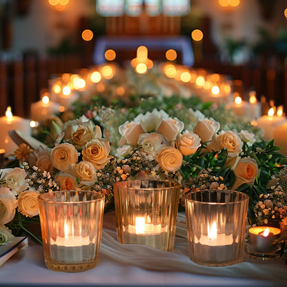ComSaf Votive Candle Holders, 6 PCS Glass Candle Holders, Ribbed Tealight Candle Holder for Table Centerpieces, Gold Candle Holder for Wedding, Party, Baby Shower, Special Occasions, Fall Home Decor