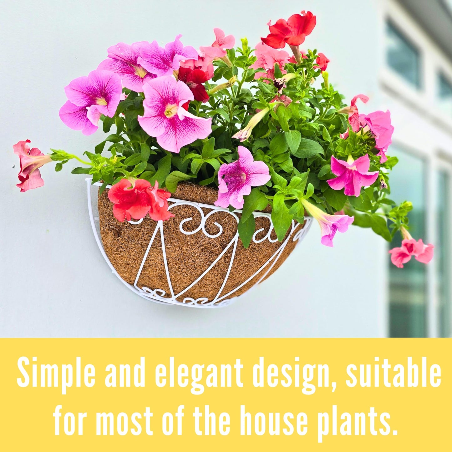 LaLaGreen Bundle- 2 Pack, 16 Inch Rectangular Self Watering Planter + 2 Pack, 16 Inch Hanging Metal Wire Basket with Coco Liner Modern Wall Flower Plant Herb Holder Porch Balcony Windowsill Box Indoor