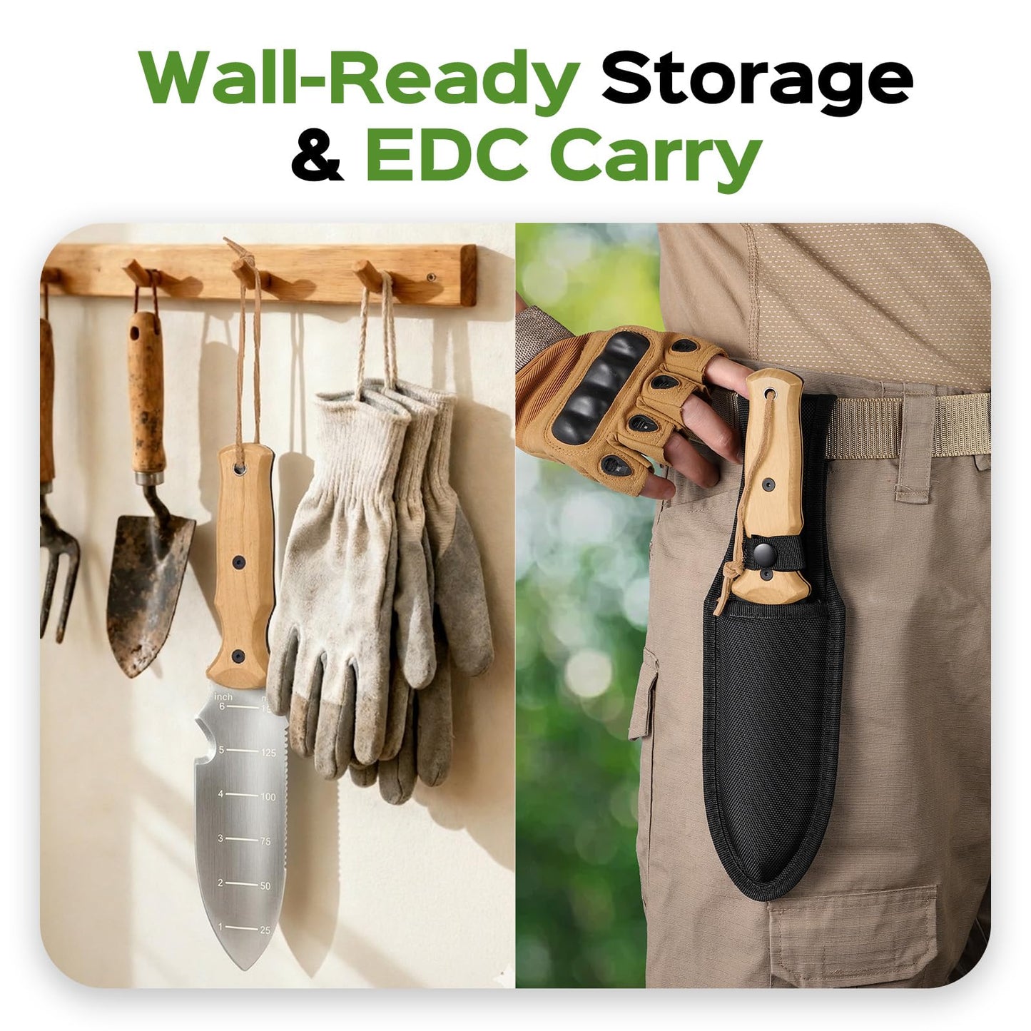 Garden Tools Trowel with EDC Sheath for Weeding Digging Planting, Gifts for Women Mom Her, Gardening Tools with 7" Stainless Steel Blade, Dual-Scale Measurement,Hanging Hole, Gifts for Men Dad Him