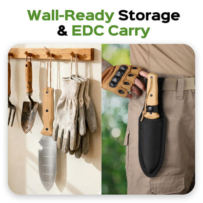Garden Tools Trowel with EDC Sheath for Weeding Digging Planting, Gifts for Women Mom Her, Gardening Tools with 7" Stainless Steel Blade, Dual-Scale Measurement,Hanging Hole, Gifts for Men Dad Him