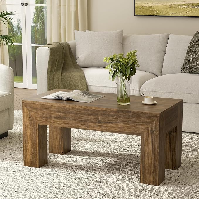 FABATO 41.7'' Lift Top Coffee Table, Wooden Rectangle Coffee Table with Hidden Storage, Large Center Table Adjustable Height Sofa Table for Living Room Office Apartment, Brown