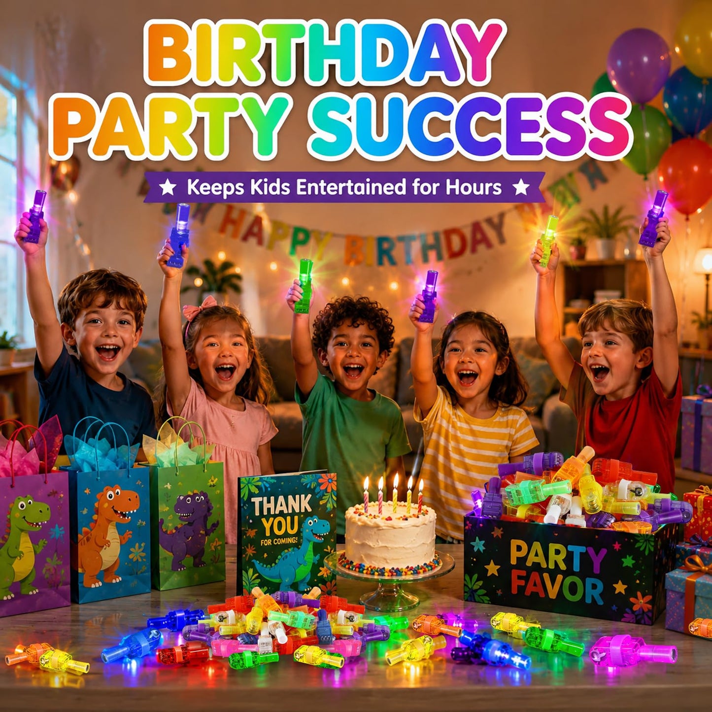 40PCS Dinosaur Party Favors for Kids, LED Light Up Finger Lights Glow in The Dark Toys - Dino Theme Birthday Party Supplies, Goodie Bag Fillers, Classroom Prizes, Pinata Stuffers for Boys Girls