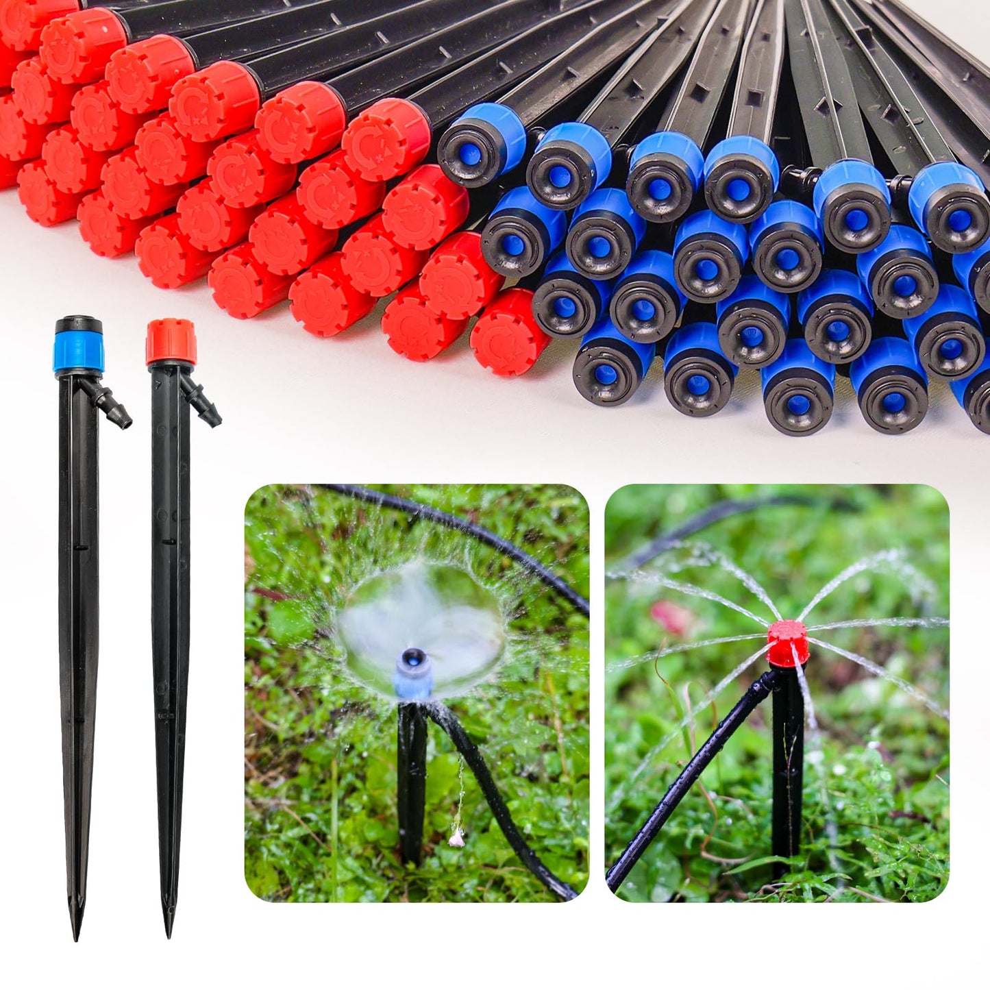 Riboud 60 Pack Drip Irrigation Emitters Sprays for 1/4 Drip Irrigation Tubing, Irrigation System for Garden (30 Pcs Emitters Vortex + 30 Pcs Emitters Stream)