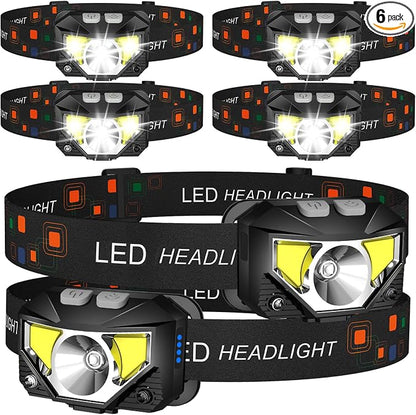 LHKNL Headlamp Flashlight,6-Pack Lumen Ultra Bright LED Rechargeable Headlight with White Red Light,Waterproof Motion Sensor Head Lamp,8 Mode for Outdoor Camping Running Cycling Fishing