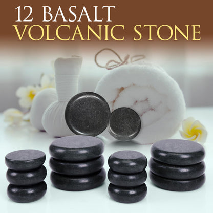 SereneLife Massage Stone Heater Box Set-Electric Spa Portable Heated Rocks Massage Stones and Warmer Set - Heat Rock Massaging Kit 12 Large/Small Black Stone Set w/Bamboo Heating Case PSLMSGST65.5