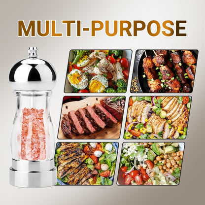 Pepper Grinder,Salt Grinder,Stainless Steel Salt and Pepper Grinder Set,Manual Salt & Pepper Grinders,Refillable Pepper Grinder Mill with Adjustable Coarseness, Ideal for Kitchen（5 Inches-2PCS）