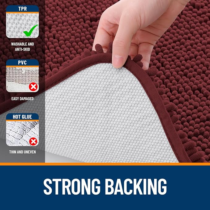 OLANLY Large Bathroom Rugs 70x46, Soft Absorbent Chenille Bath Rugs, Rubber Backing Quick Dry, Machine Washable Bath Mats for Bathroom Floor, Tub and Shower, Home Decor Accessories, Andorra Red-Brown