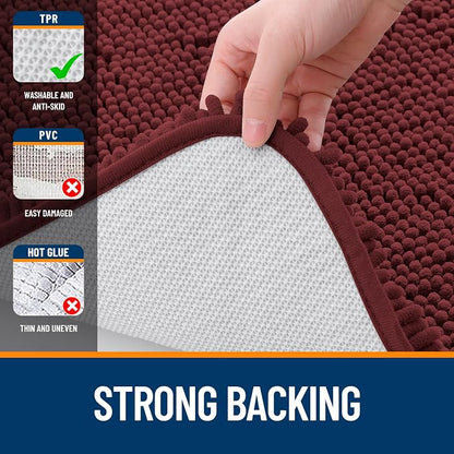 OLANLY Bathroom Runner Rugs 47x20, Soft Absorbent Chenille Bath Rugs, Rubber Backing Quick Dry, Machine Washable Long Bath Mats for Bathroom, Tub and Shower, Home Decor Accessories, Andorra Red-Brown
