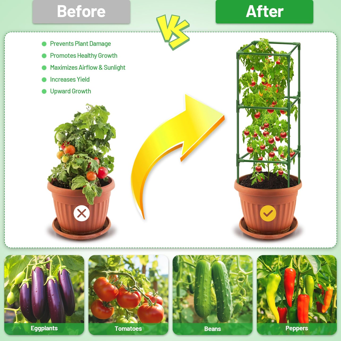 Legigo 4 Pack Square Tomato Cages- 45 Inch Heavy Duty Tomato Trellis for Climbing Plants Outdoor, Tomato Plant Support Stakes Cage Garden Trellis for Garden Raised Garden Bed Cucumbers Vegetables