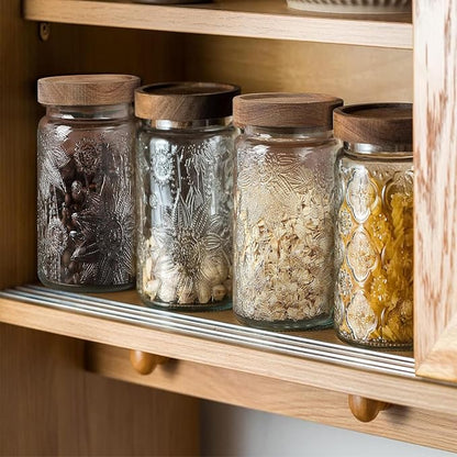 34 OZ Airtight Glass Storage Jar with Bamboo Lid - Vintage Glass Jar Vintage Food Containers Canisters Set for Kitchen Counter & Pantry - Ideal for Sugar, Flour, Coffee, Tea, Candy, Oats -2 Pack