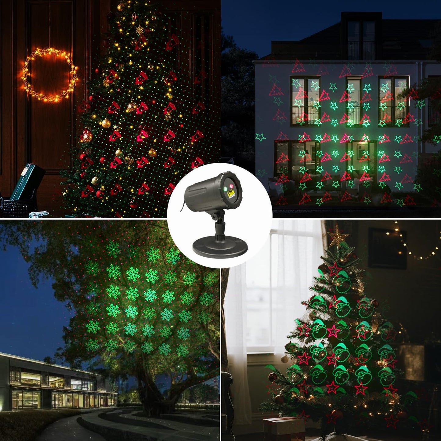 2-Pack Christmas Projector Lights Outdoor Laser Projection with Remote & Bonus Timer – 8 Festive Red & Green Patterns, IP65 Waterproof Xmas Laser Light for Lawn, Garden, Yard & Patio Decorations