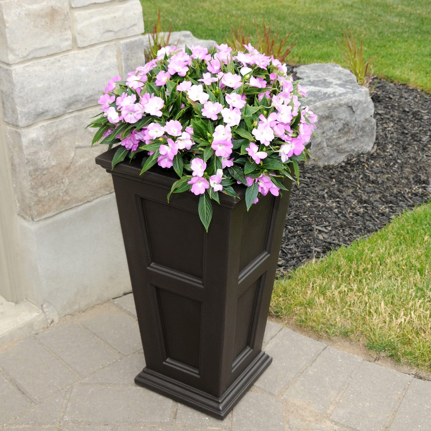 Mayne Fairfield 28-Inch Tall Planter – Self-Watering, Weather-Resistant Planter for Flowers – Durable Outdoor Design for Patio, Porch, or Entryway