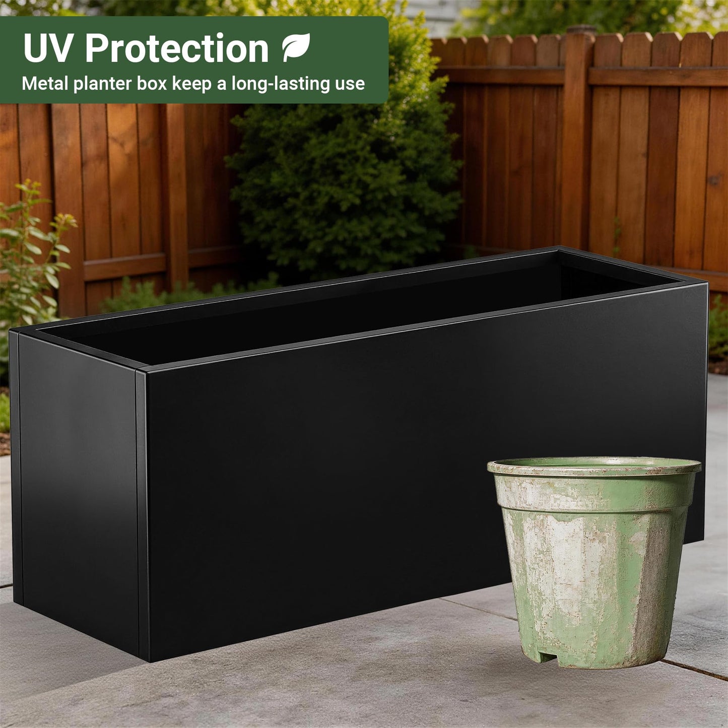 Toriexon Metal Planter Box 46” x 16” x 16”, Heavy Duty Tall Rectangle Planter Box with with Drainage Holes & Rust-Proof Coating, Modern Outdoor/Indoor Black Planter Box for Porch, Garden, Patio, Yard