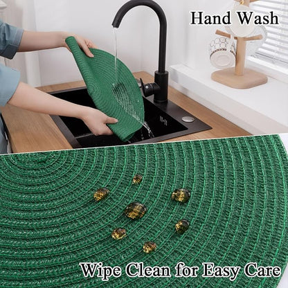 SHACOS Dark Green Round Placemats Set of 6 Cotton Polyester Braided 15 inch Washable Kitchen Dining Table Place Mats Christmas Table Mats for Home Wedding Party Decor