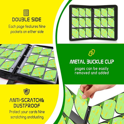 Trading Card Binder 9 Pocket,900 Pocket Card Collection Binder with 50 Removable Sleeves,PU Waterproof Top Card Book,3-Ring Zipper Collectible Trading Card Album for MTG/TCG/Card Holder Gift(Green)