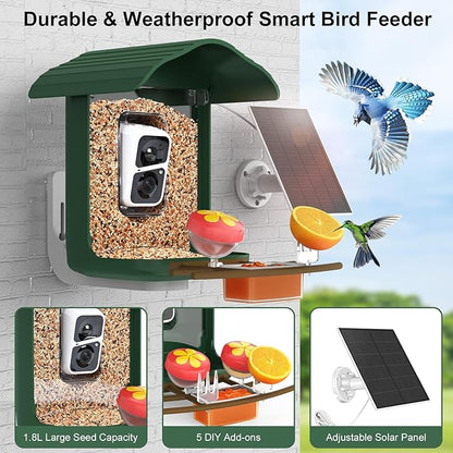 birdsnap® PAV-Bird Feeder with Camera,2K HD with 64GB Card, AI Identify Smart Bird House Cam Solar Panel,Live Stream,Motion Detection,Auto Record Video for Backyard Outdoors,Ideal Gift for Bird Lover