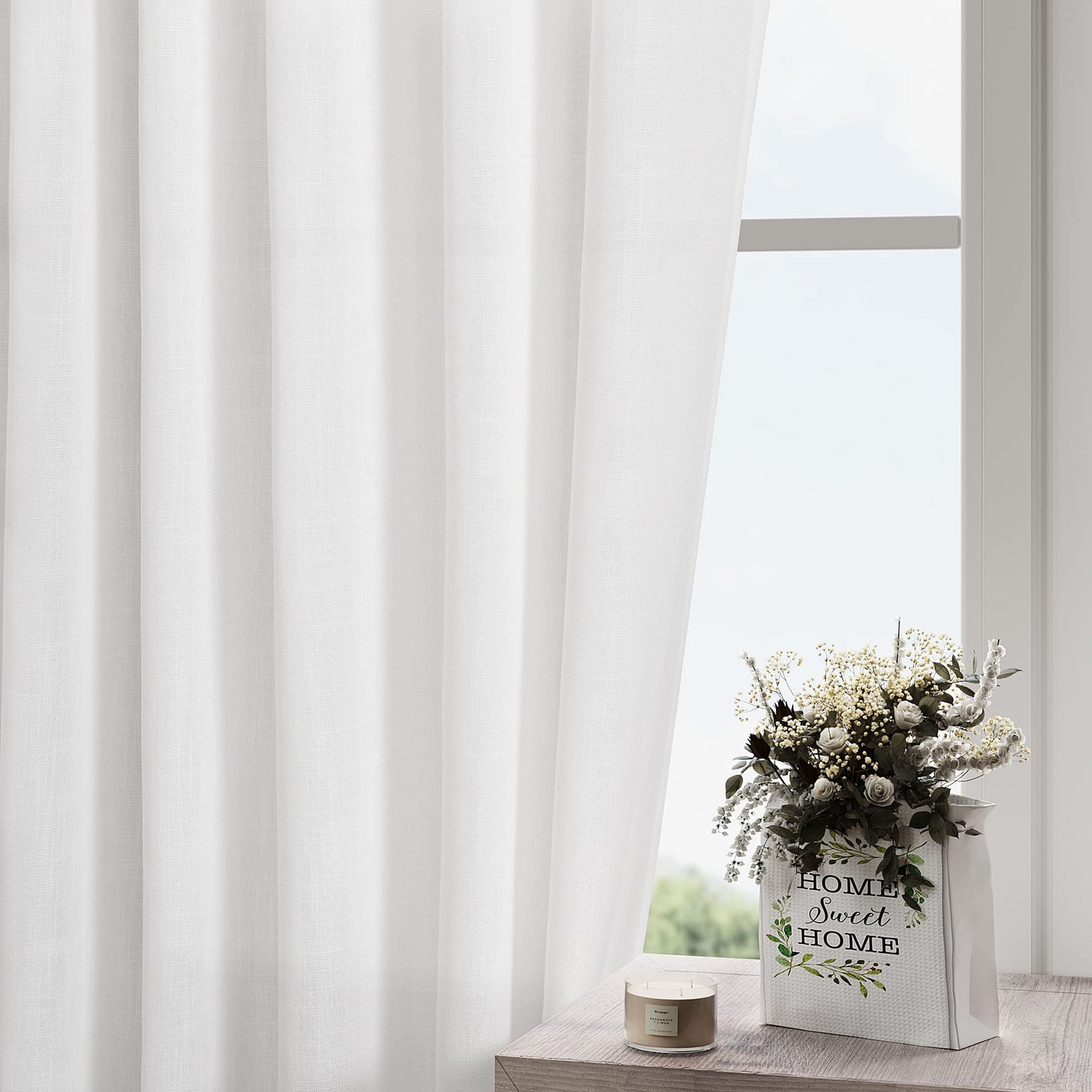 Nanspring White Small Linen Textured Curtains 24 Inch Length Light Filtering Semi Sheer Short Curtains Back Tab Rod Pocket Boho Kitchen Tier Window Curtain for Bathroom Basement Camper 26x24 Inches