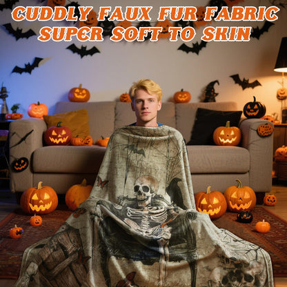 Breling Gothic Throw Flannel Blanket Ghost Skeleton Cozy Fuzzy Warm Throw Blanket Gothic Punk Themed Print for Winter Couch Sofa Bed Home Decor 60"x50"