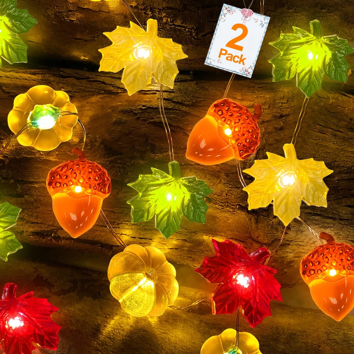 TURNMEON Fall Decor 2 Pack 3D Fall Thanksgiving Pumpkin Lights Total 40LED/13Ft Fall Decorations for Home, 3 in 1 Battery Powered Fall String Lights Halloween Thanksgiving Decor Home Indoor Outdoor