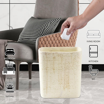 Polytree Natural Travertine Textures Bathroom Trash Can 1.8 Gallon(7 Liter) Small Kitchen Garbage Can,Living Room Bedroom Trash Can, Decor Wastebasket for Home Office (Handmade of Resin)