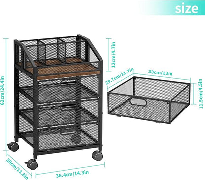 HapiRm Rolling Makeup Organizer Cart- Under Desk Vanity Storage with 3 Drawers, Floor Nail Cart Skincare Organizers Cosmetics Display Cases for Nail Polish Perfume Makeup Brush Hair Tool, Black