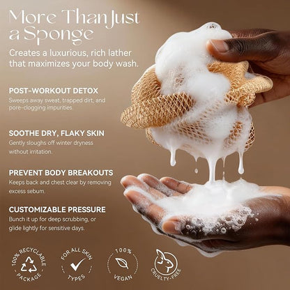 CORATED African Net Sponge Authentic, Shower Loofah Exfoliating Bath Sponge, Body Scrubber for Women and Men Daily Use Body Care, Travel Portable Bath Accessories Gifts for Women
