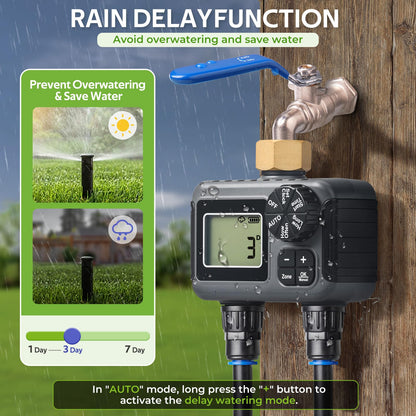HIRALIY 50FT Drip Irrigation Kit with Garden Water Timer-2 Zone, Automatic Garden Watering System for Raised Bed, Quick Connect Design, Irrigation System for Plant Patio