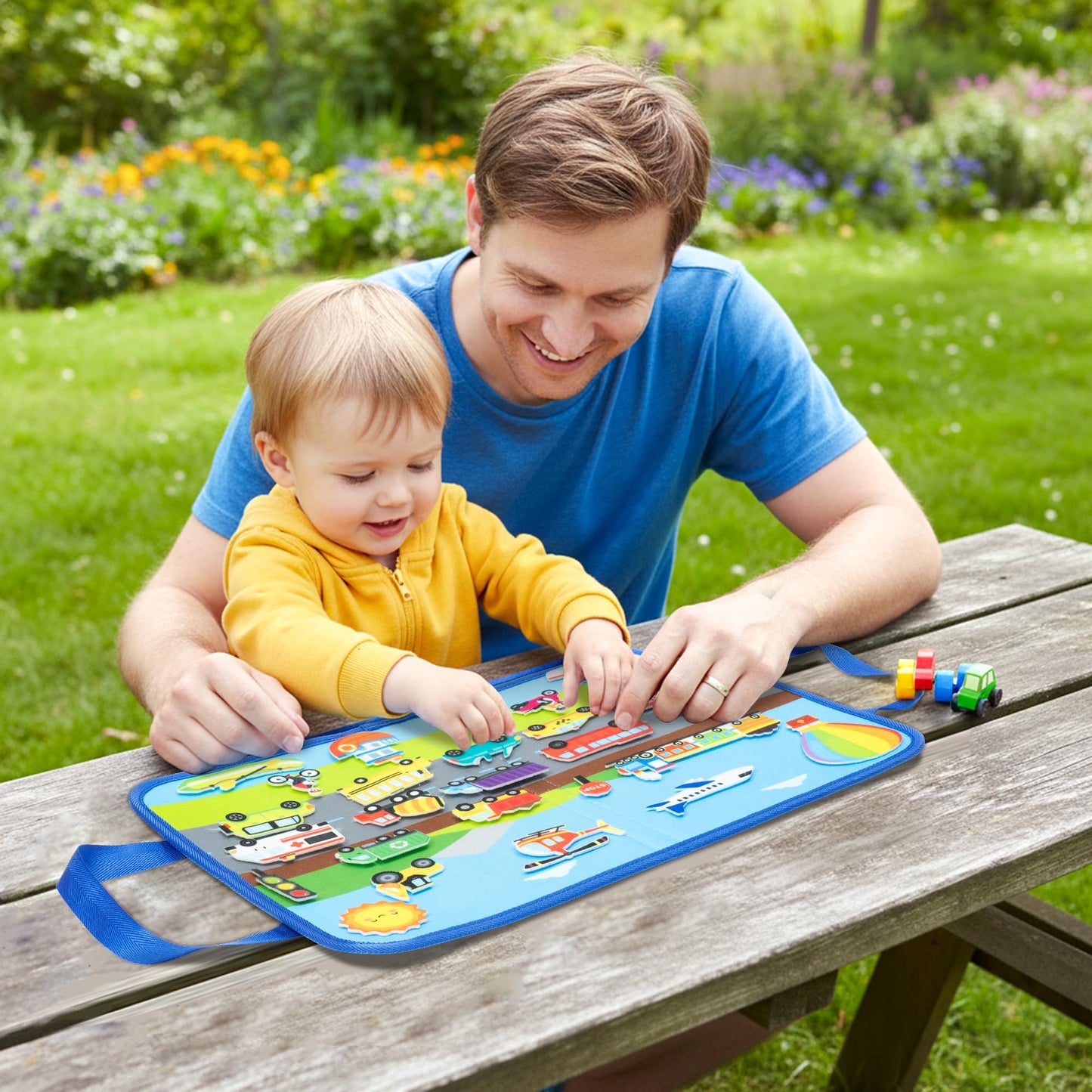 WATINC Travel Felt Board Story Set - 25PCS Portable Felt Board Educational Birthday Gift for Boys Girls, Themed Storytelling Preschool Early Learning Interactive Play Kit for Toddlers (Transportation)