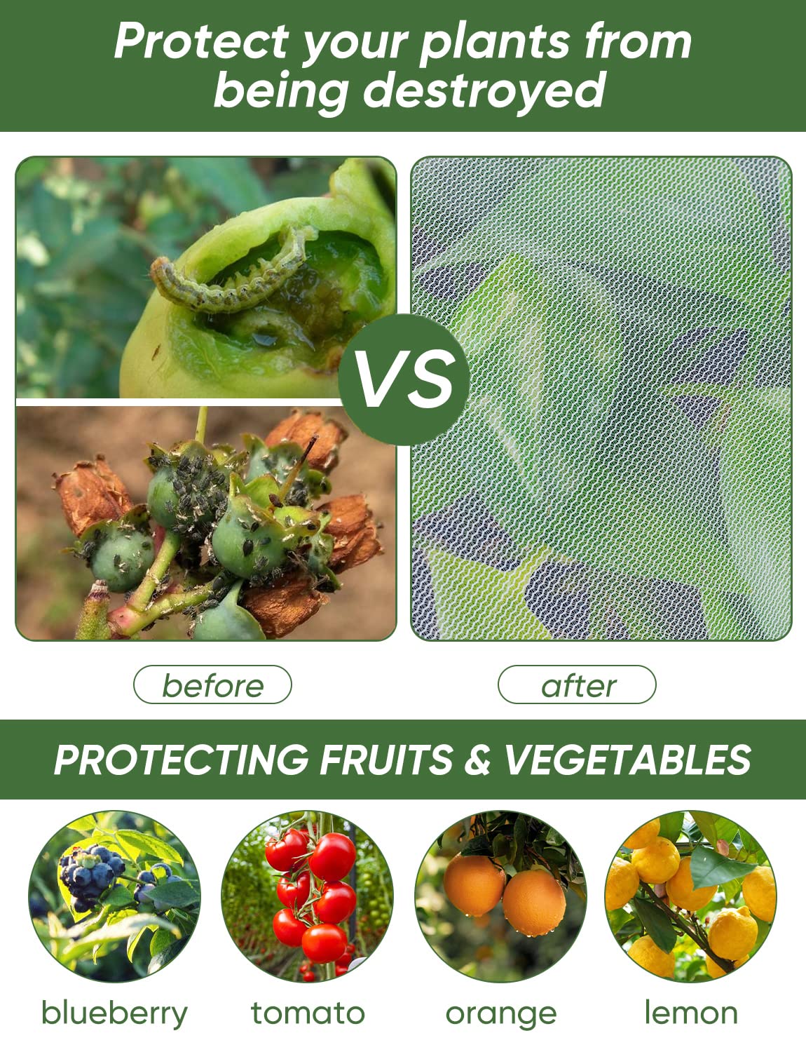 Bird Netting for Garden Protection - 4 Pack Garden Netting Pest Barrier with Drawstring,3.3Ft x 2.7Ft Mosquito Net Tomato Protective Cover Garden Plant Netting for Cicadas Vegetables Blueberry Bushes