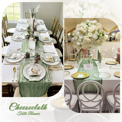 ACSUIT 3 Pack Sage Green Cheesecloth Table Runner, 17 x 108 inch, Semi Sheer Boho Cheese Cloth Fabric Table Runner Bulk for Wedding, Birthday, Party, Holiday, Home Decor (Sage Green)