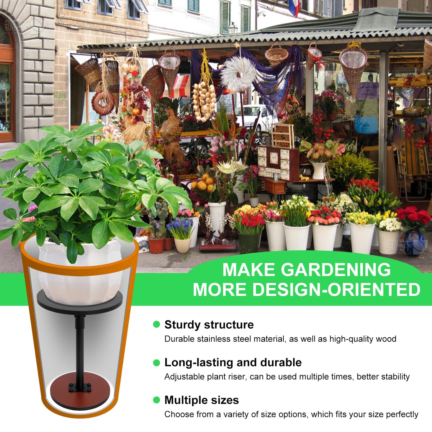 Adjustable Plant Risers for Inside Pots for Large Pots (13-21 in) Plant Risers Wooden Plant Risers for Pots Outdoor Tall Taper Flower Pot (6" 8" 10" Base or Top) for High Pots of Various Shapes(2 Pcs)