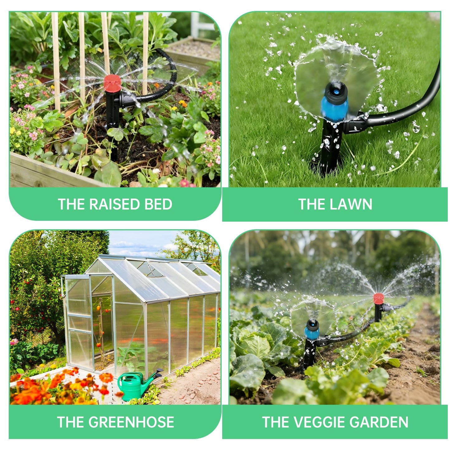 IKKAB Automatic Drip Irrigation System for Garden, 65ft Garden Watering System with 1/4" Tubing & Sprinklers, Drip Irrigation Kit for Outdoor Plants, Raised Beds, Greenhouse,Patio