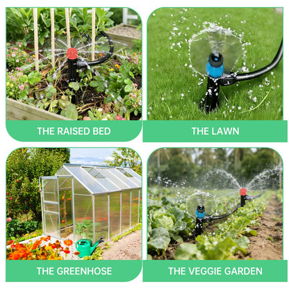 IKKAB Automatic Drip Irrigation System for Garden, 65ft Garden Watering System with 1/4" Tubing & Sprinklers, Drip Irrigation Kit for Outdoor Plants, Raised Beds, Greenhouse,Patio