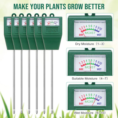 6 Pack Soil Moisture Meter Soil Tester pH Meter, Gardening Farm Lawn Test Kit Tool, Digital Plant Probe, Water Hydrometer for Indoor Outdoor, No Battery Required