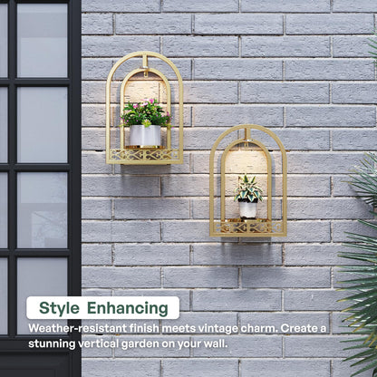 Rioneta LED Grow Light Wall Hanging Planters with USB Power, Remote Control, Modern Decor for Indoor/Outdoor Plants, Living Room, Garden, Patio 2 Pack Gold