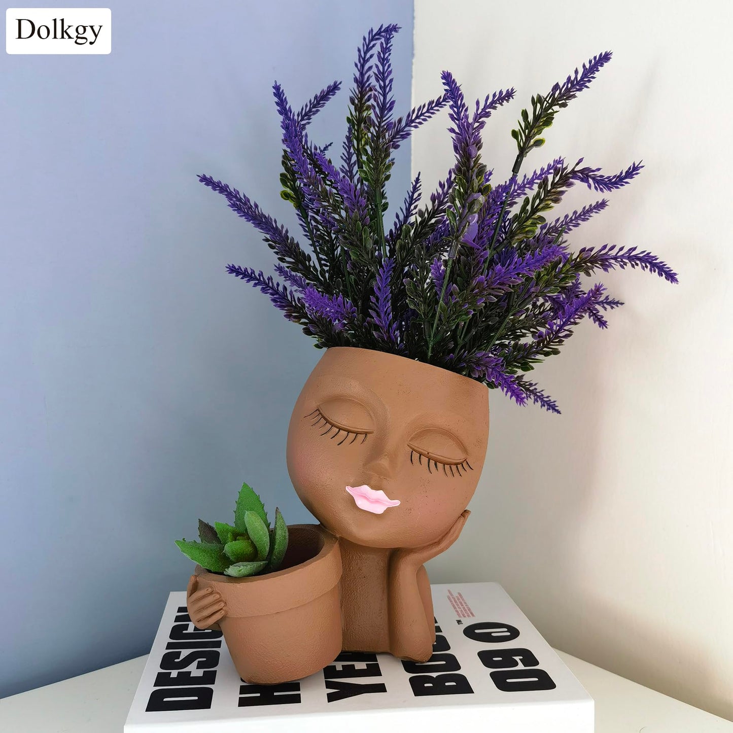 Dolkgy Face Flower Pot Head Planter, Face Planter Black Woman Unique Planters for Indoor Outdoor Plants, Novelty Plant Pots Lady Head Vase with Drainage Hole for Home Garden Succulents Cactus