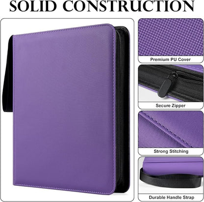GEAoffice 12 Pocket Card Binder - Sturdy PU Cover Trading Card Binder, 30 Side Loading Pages, Card Collection Album for YuGiOh, MTG, TCG, Games&Sports, Zip Close, Ringless, Non-PVC, Purple