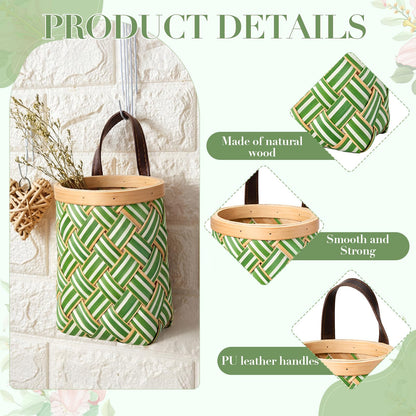Yinkin 3 Pack 6 Inch Small Wall Hanging Basket Woven Wood Storage Basket Hanging Rope Organizer Flower Plants Vegetable Wall Decoration for Porch Living Room Bedroom Home (Sage Green)