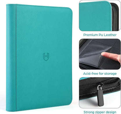 Card Binder 9 Pocket with Zipper, 648 Pockets Trading Card Holder Book, Premium PU Cover Zip Folder Binder, Side Loading Carrying Case Binder Album for TCG, MTG, Sports Cards, Game Cards (Teal)