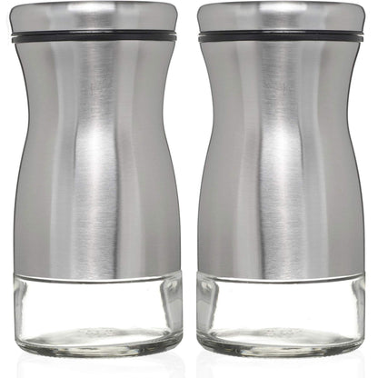 Salt and Pepper Shakers Set with Adjustable Pour Holes by CHEFVANTAGE - Stainless Steel