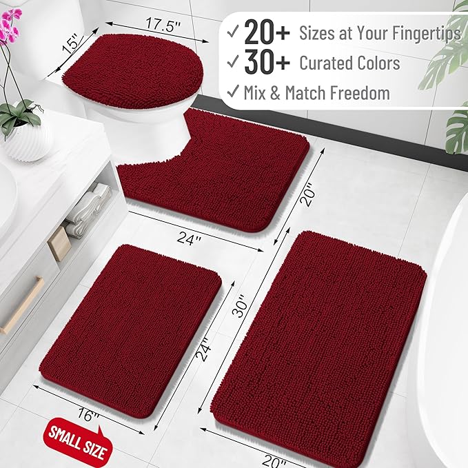 OLANLY Large Bathroom Rugs 45x27, Extra Soft Absorbent Chenille Bath Rugs, Rubber Backing Quick Dry, Machine Washable Bath Mats for Bathroom Floor, Tub and Shower, Home Decor Accessories, Burgundy