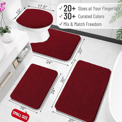 OLANLY Bathroom Rugs 34x21, Extra Soft Absorbent Chenille Bath Rugs, Rubber Backing Quick Dry, Machine Washable Bath Mats for Bathroom Floor, Tub and Shower, Home Decor Accessories, Burgundy
