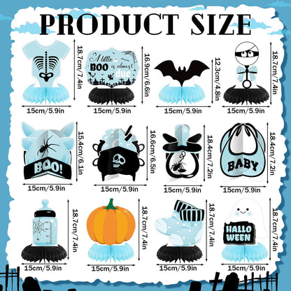 Moinchore 12 Pcs Blue Halloween Baby Shower Decorations a Little Boo Is Almost Due Honeycomb Centerpieces Bat Ghost Skull Halloween Baby Shower Table Decoration Table Topper for Party Favors