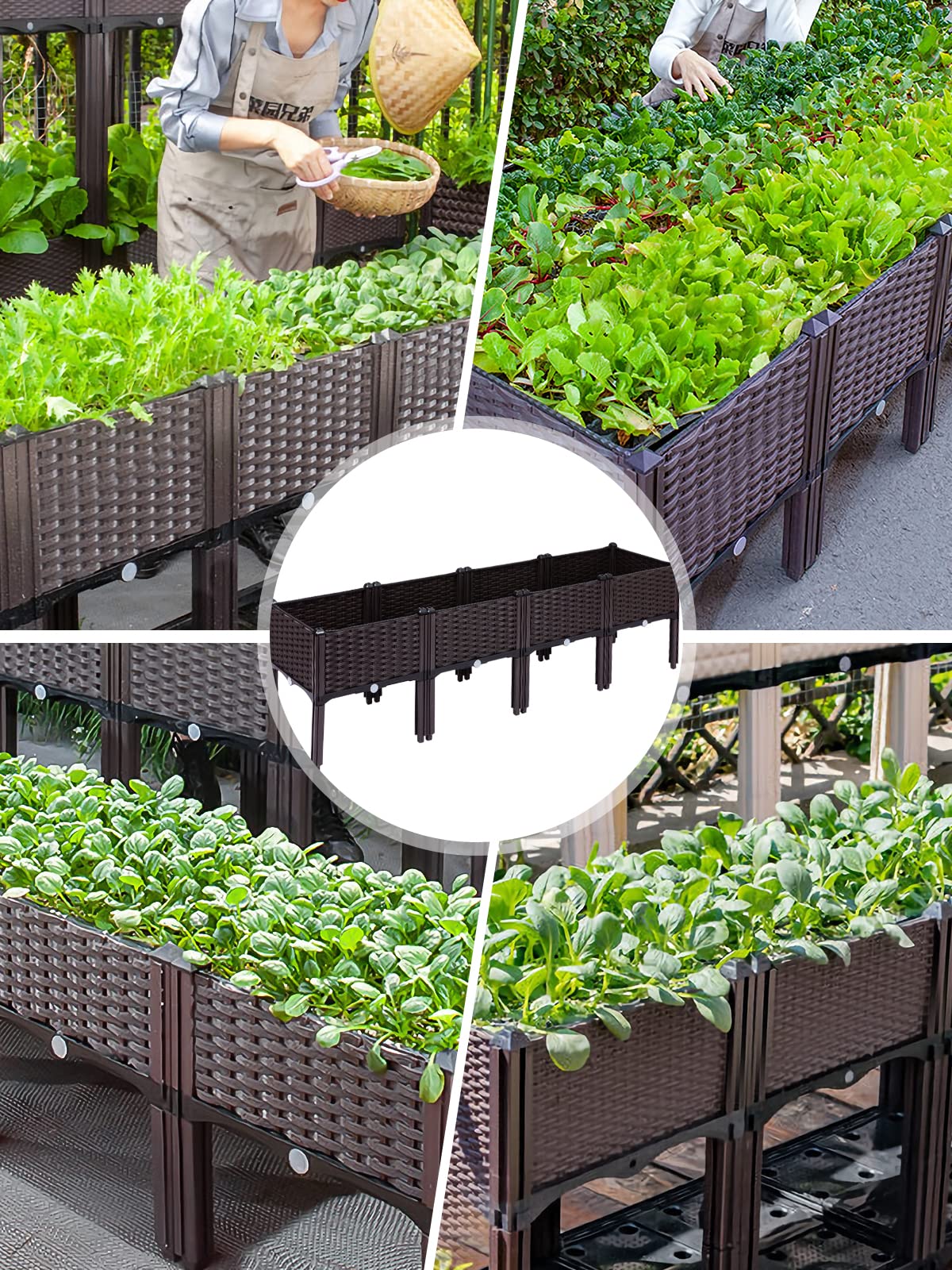 Kalolary 4 Sets Raised Garden Bed Elevated Garden Bed with Legs Patio Plant Boxes Vegetable Flowers Planting Raised Container for Indoor Outdoor Plant Fence Balcony Yard Gardening Supplies