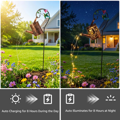 MEBRUDY Solar Garden Decor Lights, IP44 Waterproof Metal Hummingbird Solar Watering Can Lights Outdoor Decor for Yard Pathway Patio Lawn, Gifts for Women Mom Grandma Birthday