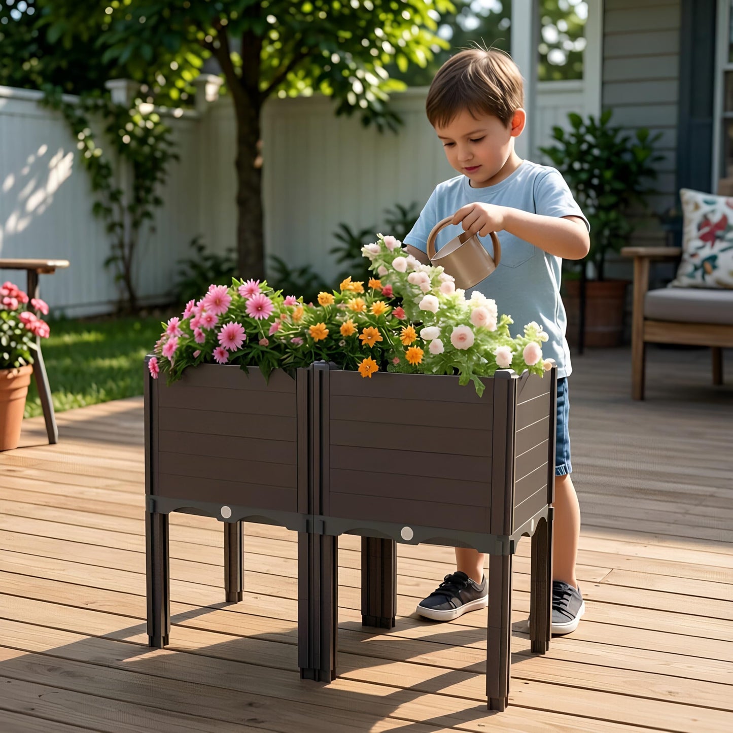 INSECT GENERAL Raised Garden Bed with Legs, Outdoor Planter Boxes & Rectangular Planter, Elevated Above Ground Garden Bed Plastic Flower Pot for Patio Yard, 23.62" × 11.81" × 22.44"